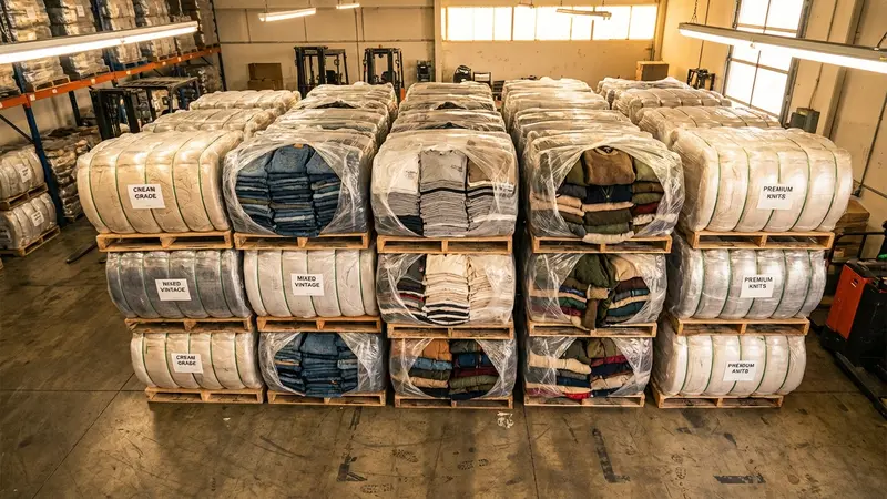 Bele odzieży używanej w hurtowni - cream, mix, premium do lumpeksu